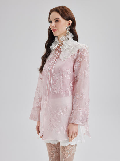 Embroidered Organza Sheer Blouse