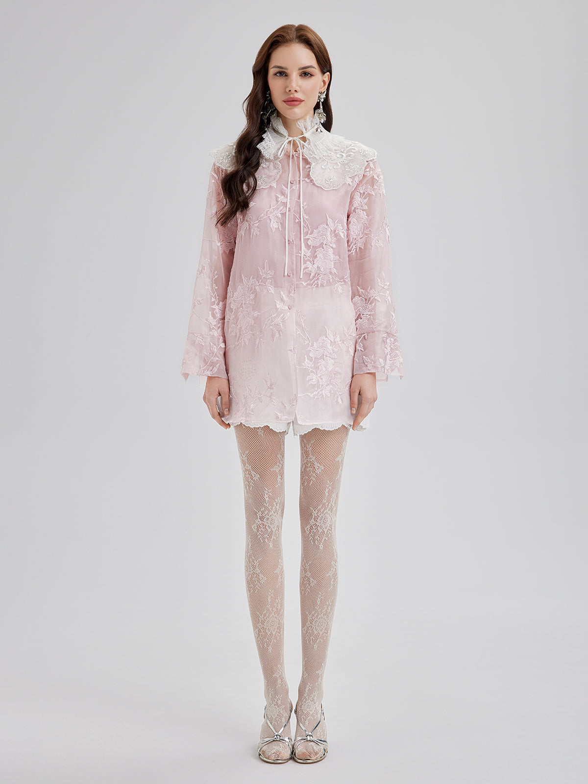 Embroidered Organza Sheer Blouse