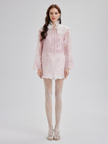 Embroidered Organza Sheer Blouse