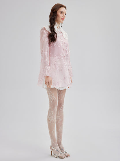 Embroidered Organza Sheer Blouse