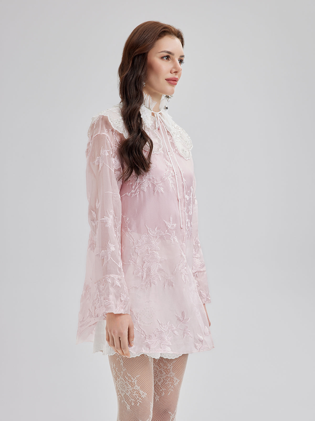Embroidered Organza Sheer Blouse