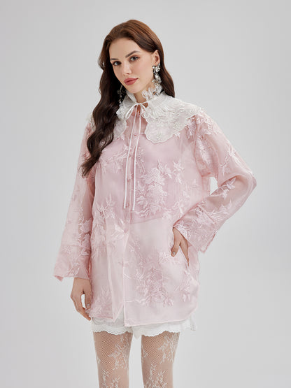 Embroidered Organza Sheer Blouse