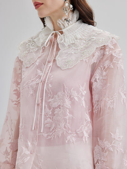 Embroidered Organza Sheer Blouse