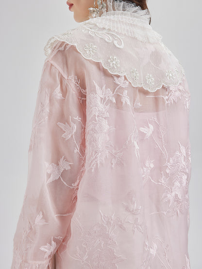 Embroidered Organza Sheer Blouse