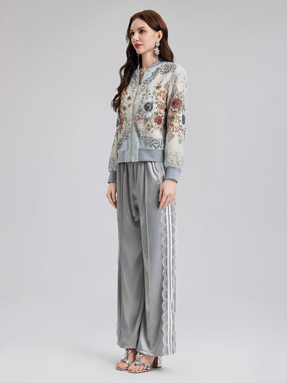 Hand-Beaded Floral Bomber Jacket