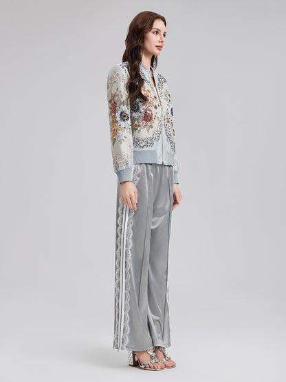 Hand-Beaded Floral Bomber Jacket