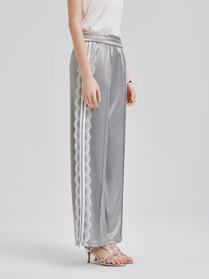 Silver Lace Trim Wide Leg Pants