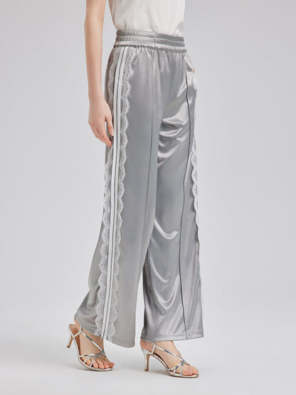 Silver Lace Trim Wide Leg Pants