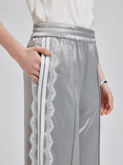 Silver Lace Trim Wide Leg Pants