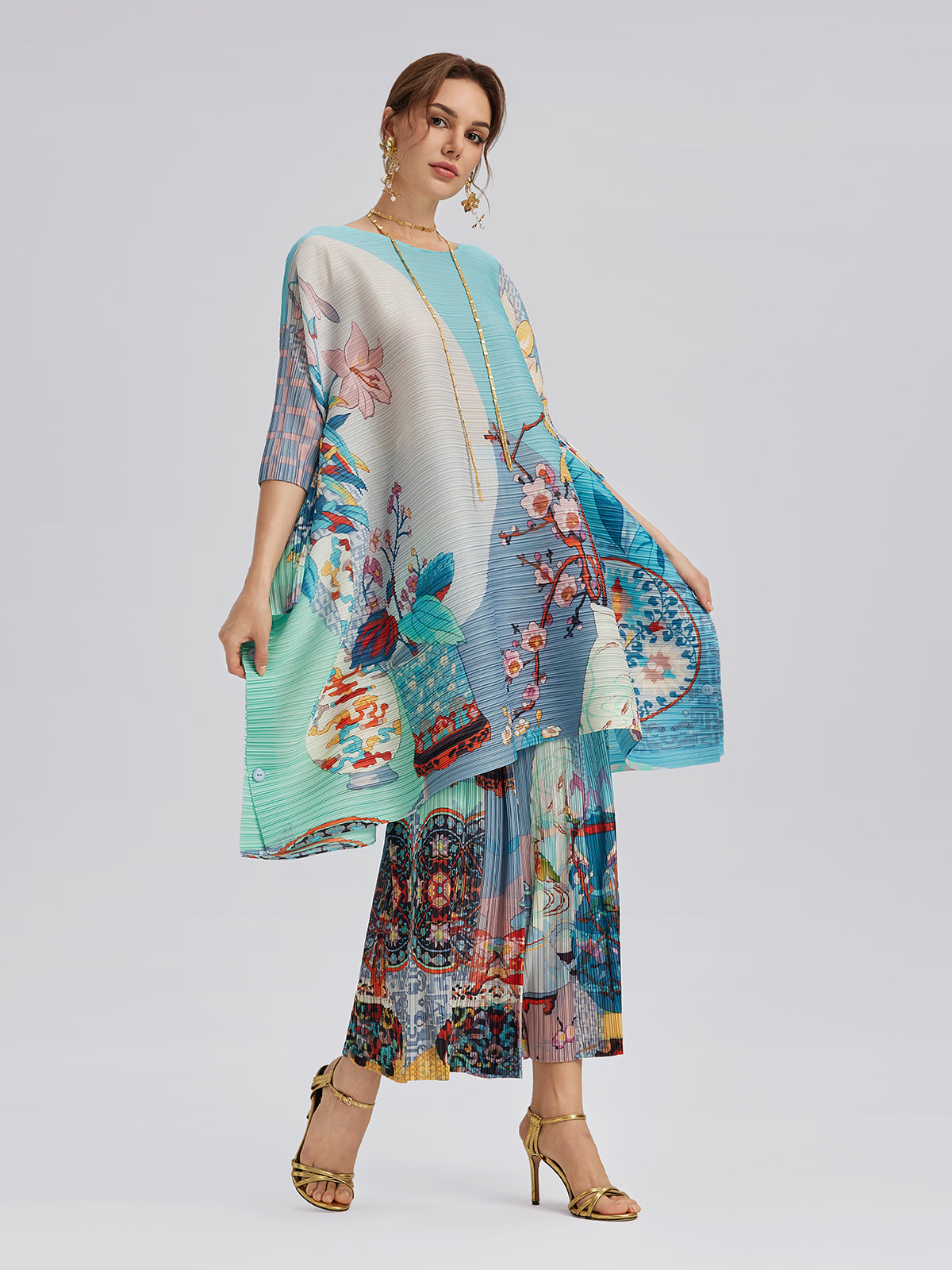 Artistic Print Pleated Set