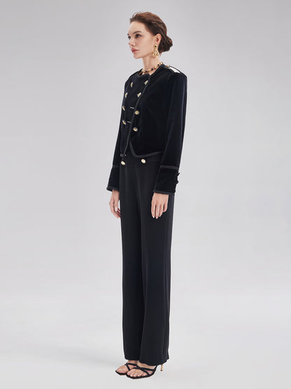 Retro Double-Breasted Straight Pants