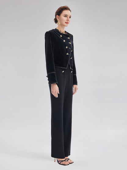 Retro Double-Breasted Straight Pants