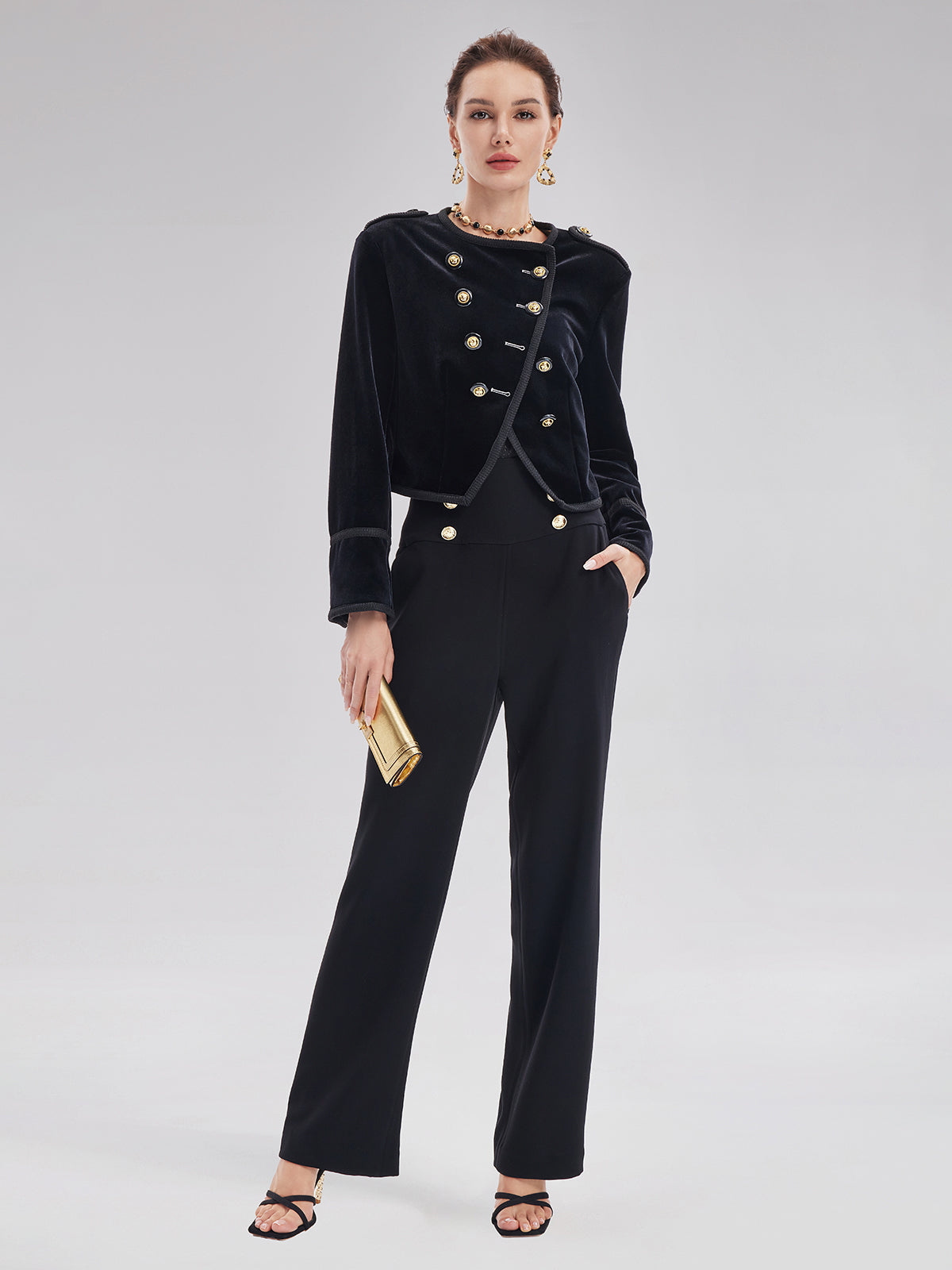 Retro Velvet Double-Breasted Asymmetrical Short Jacket
