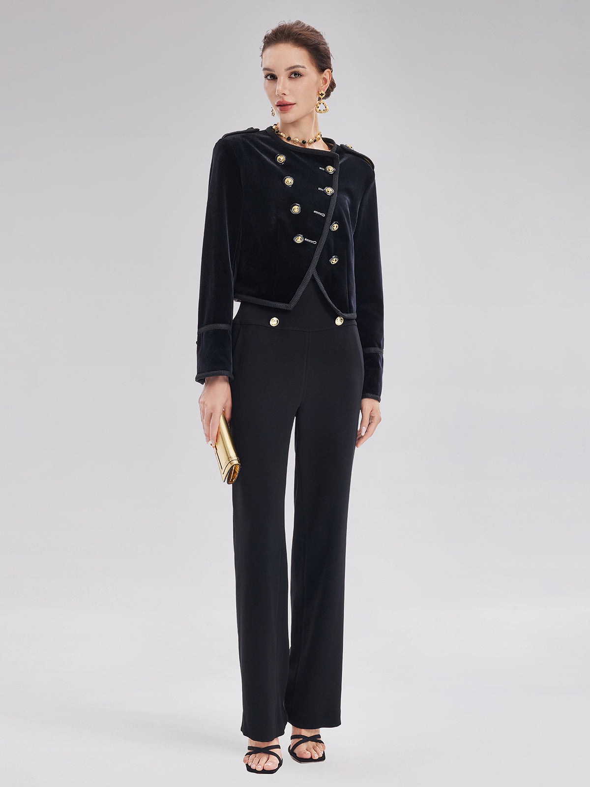 Retro Double-Breasted Straight Pants