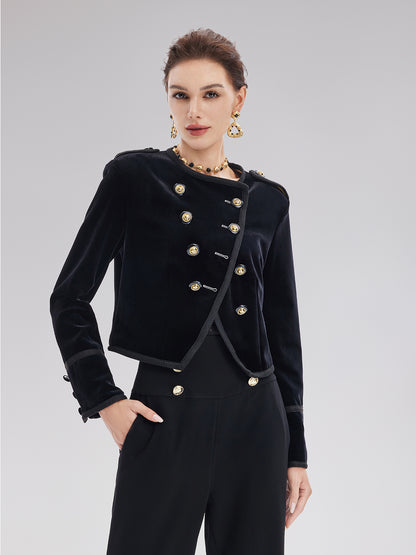 Retro Velvet Double-Breasted Asymmetrical Short Jacket