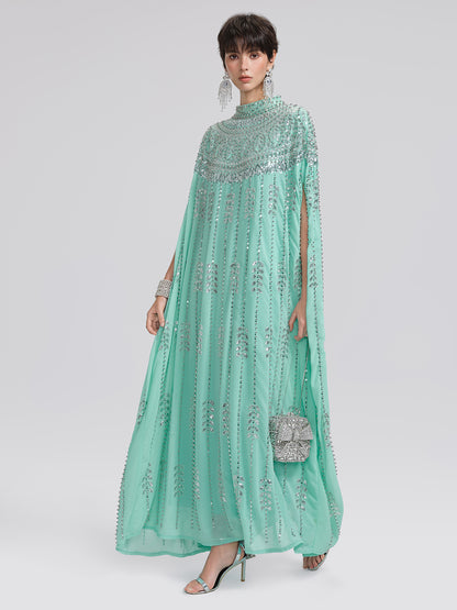 Hand-Beaded Rhinestone Cape Robe (Inner Wear Included)