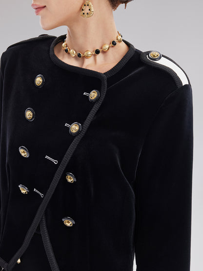 Retro Velvet Double-Breasted Asymmetrical Short Jacket