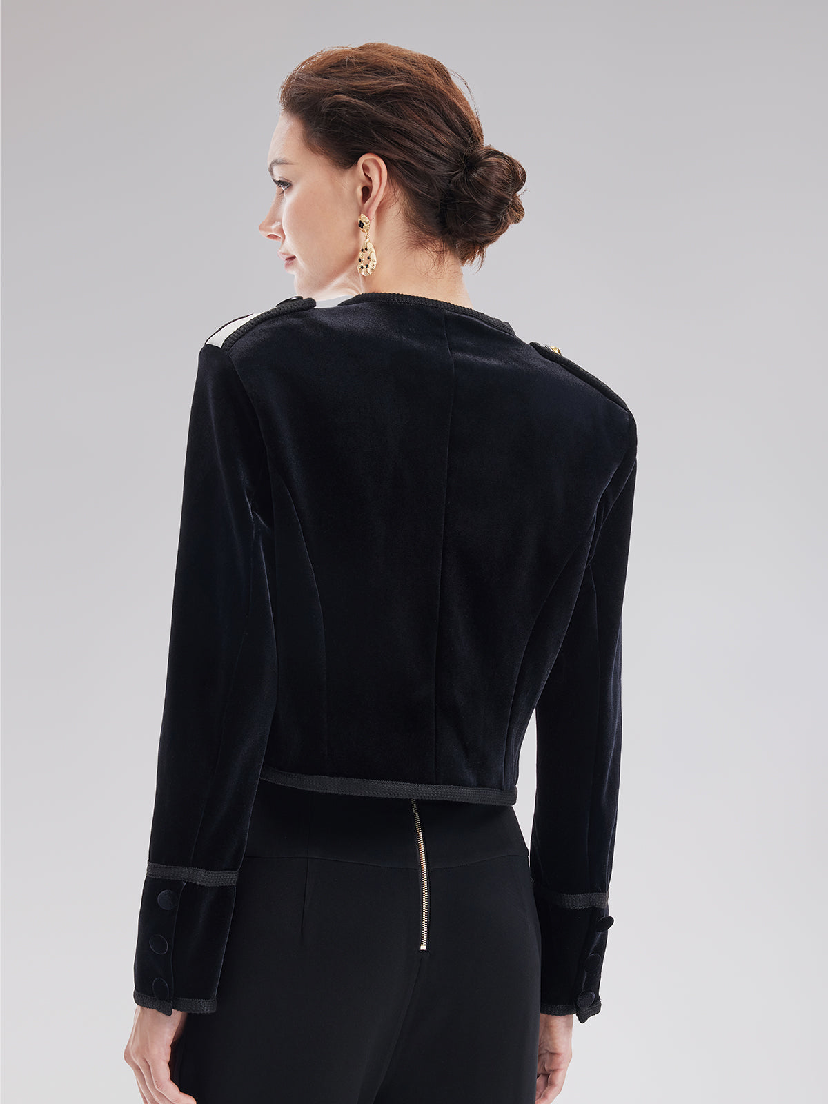 Retro Velvet Double-Breasted Asymmetrical Short Jacket