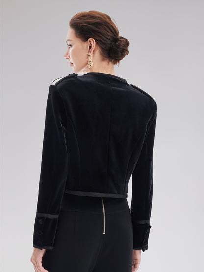 Retro Velvet Double-Breasted Asymmetrical Short Jacket