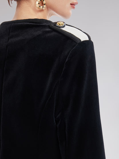 Retro Velvet Double-Breasted Asymmetrical Short Jacket