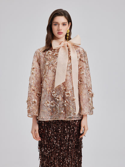 Luxury Embroidered Floral Organza Jacket