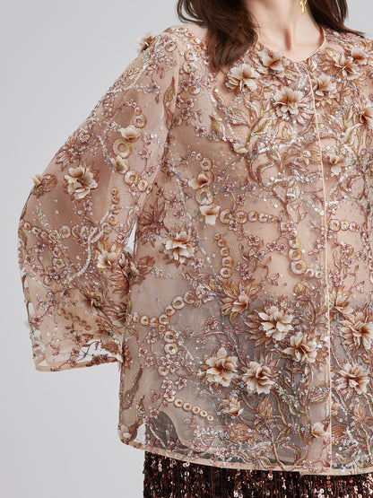 Luxury Embroidered Floral Organza Jacket