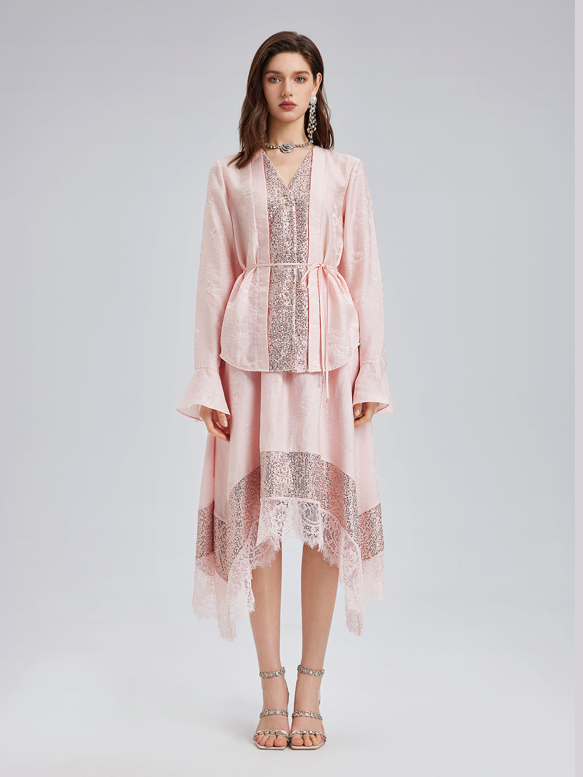 Statement Sequin Lace Panel Skirt