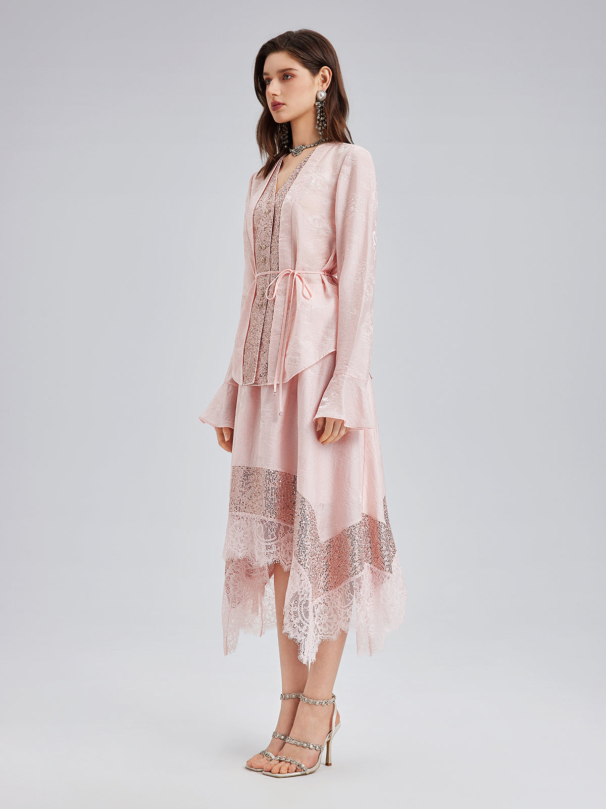 Statement Sequin Lace Panel Skirt