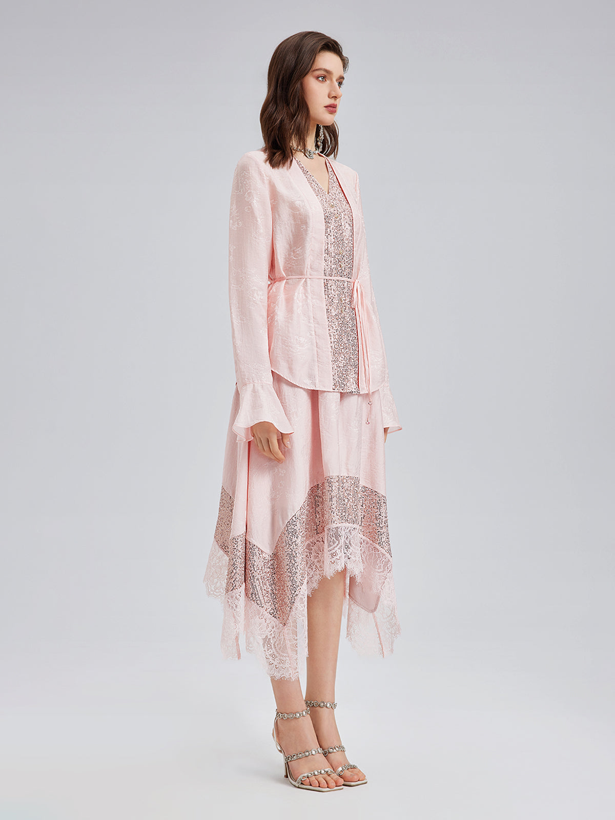 Statement Sequin Lace Panel Skirt