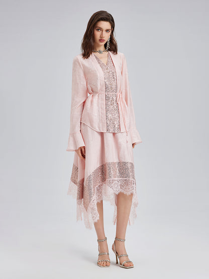 Sequin-Trimmed Jacquard V-Neck Blouse