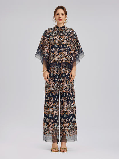 Multicolor Floral Embroidered Beaded Top