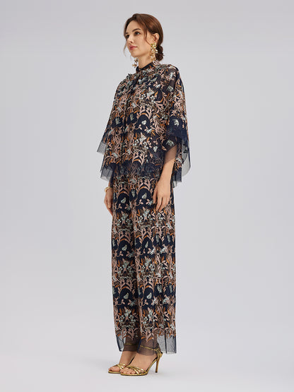 Multicolor Floral Embroidered Beaded Top
