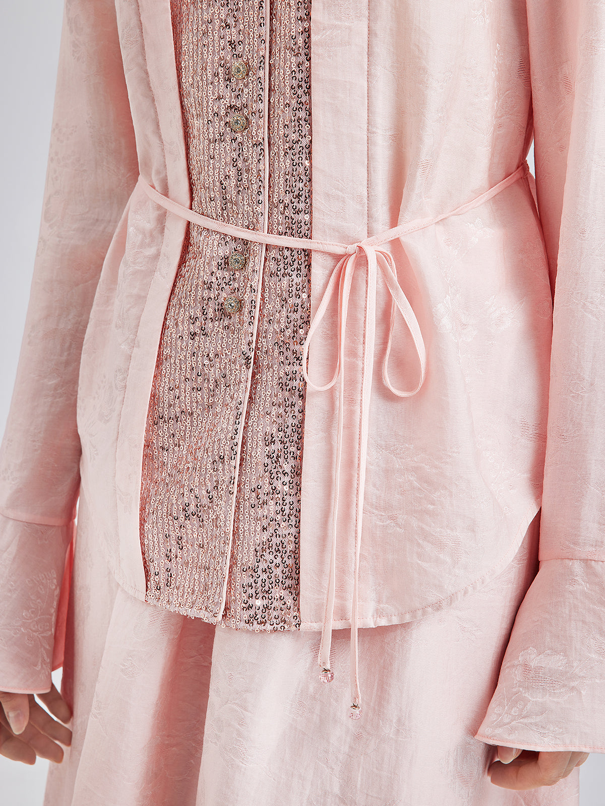 Sequin-Trimmed Jacquard V-Neck Blouse