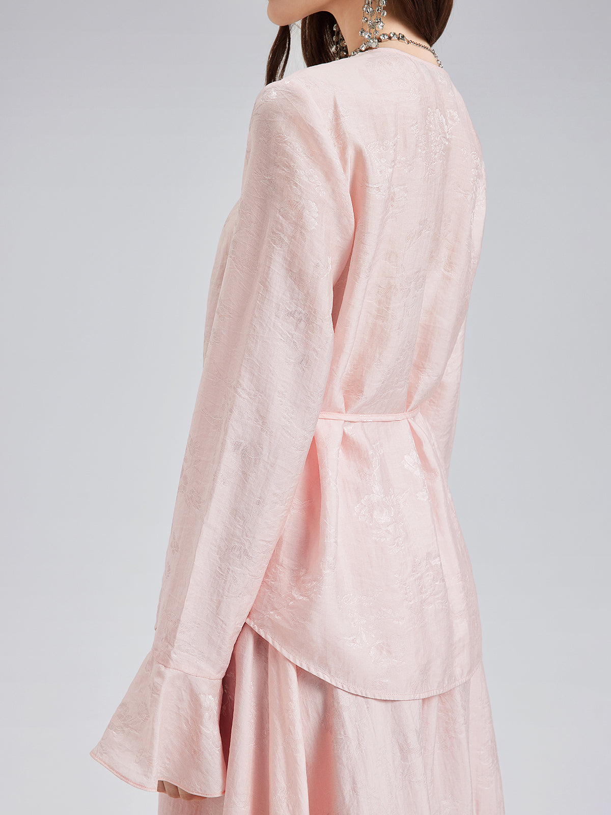 Sequin-Trimmed Jacquard V-Neck Blouse
