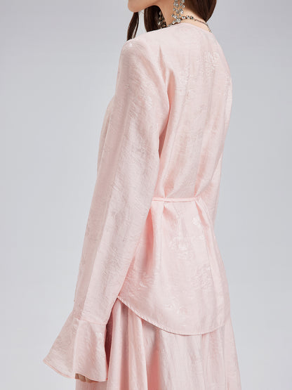 Sequin-Trimmed Jacquard V-Neck Blouse
