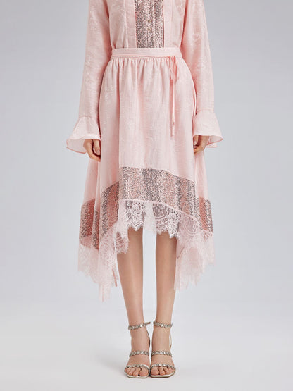 Statement Sequin Lace Panel Skirt