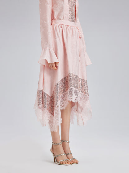Statement Sequin Lace Panel Skirt