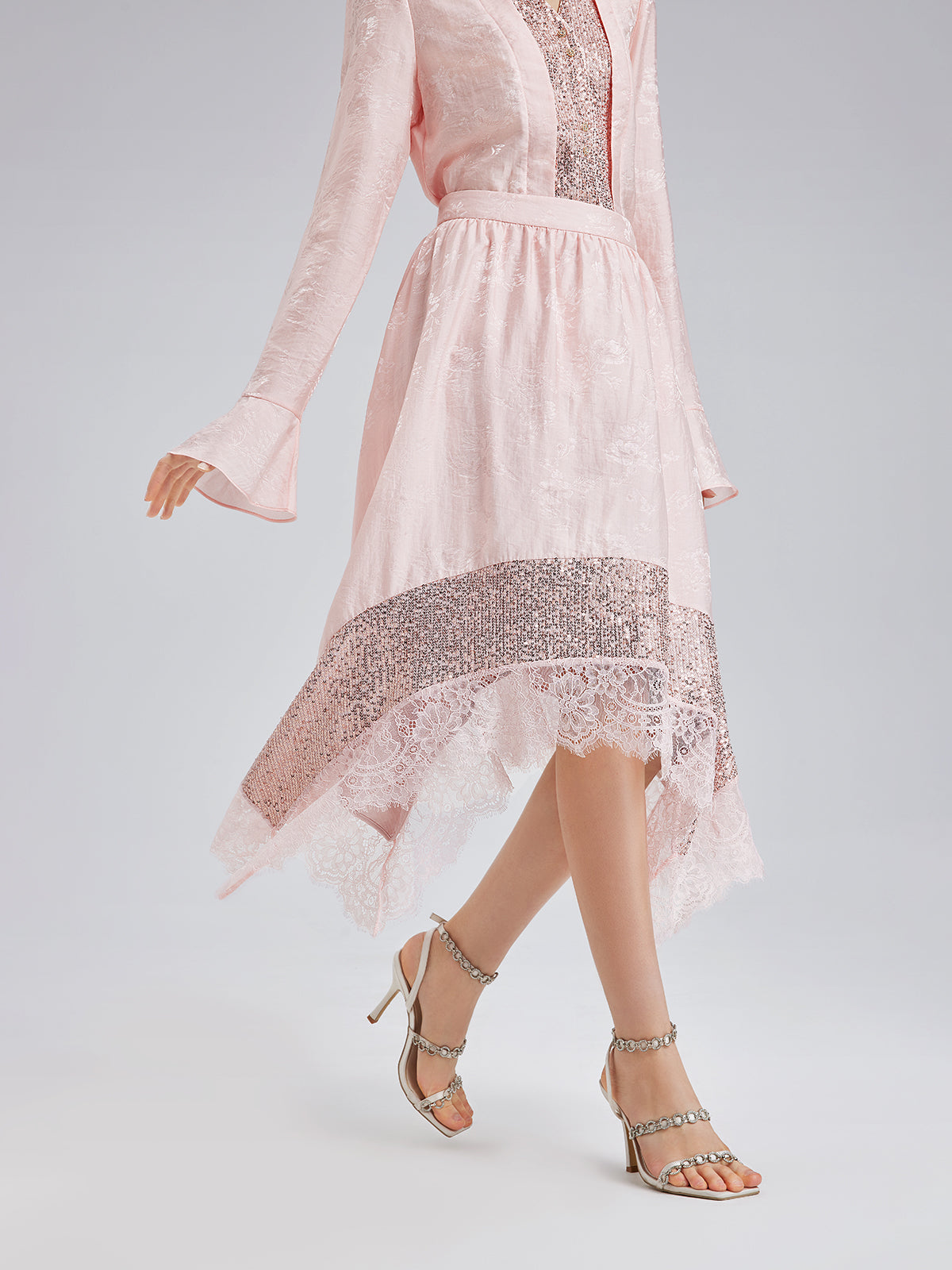 Statement Sequin Lace Panel Skirt