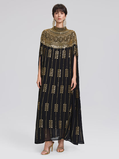 Hand-Beaded Rhinestone Cape Robe (Inner Wear Included)
