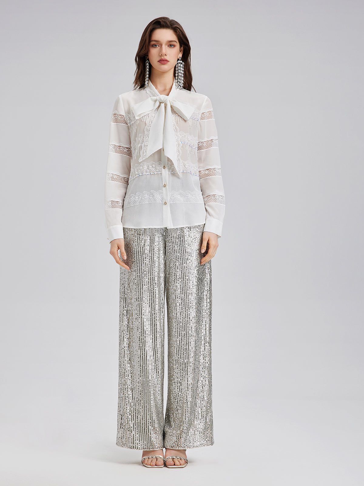 Hand-Beaded Lace Panel Shirt