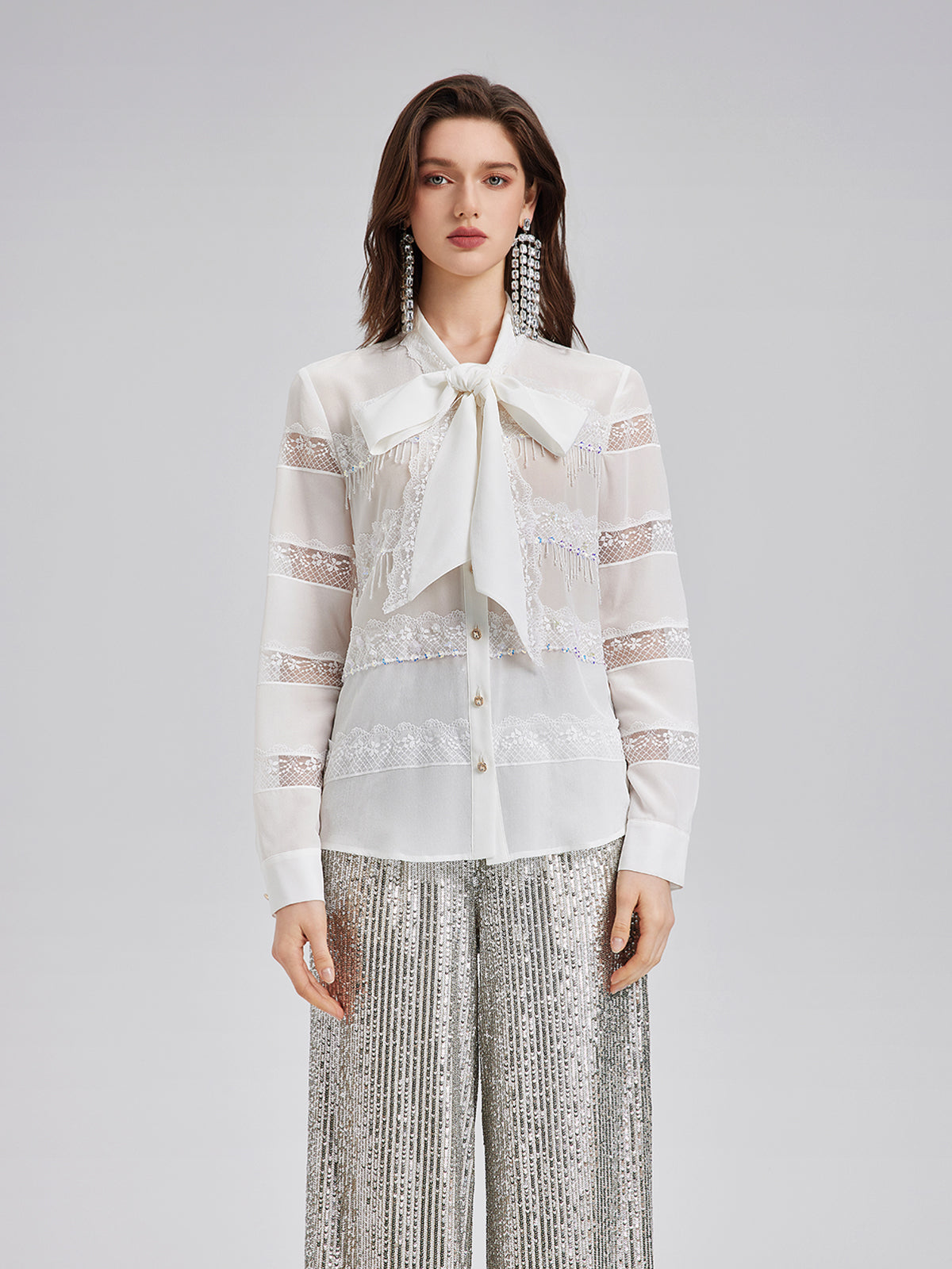 Hand-Beaded Lace Panel Shirt