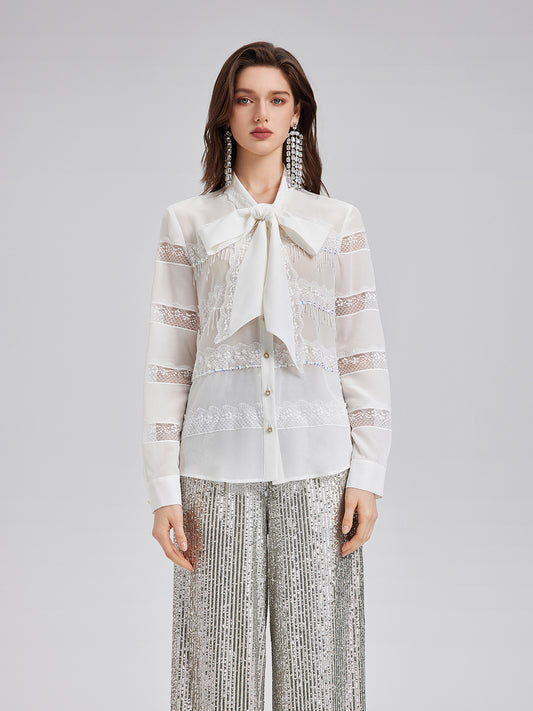Hand-Beaded Lace Panel Shirt