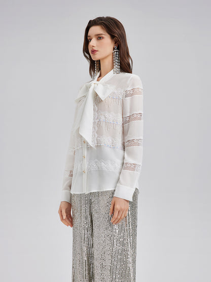 Hand-Beaded Lace Panel Shirt