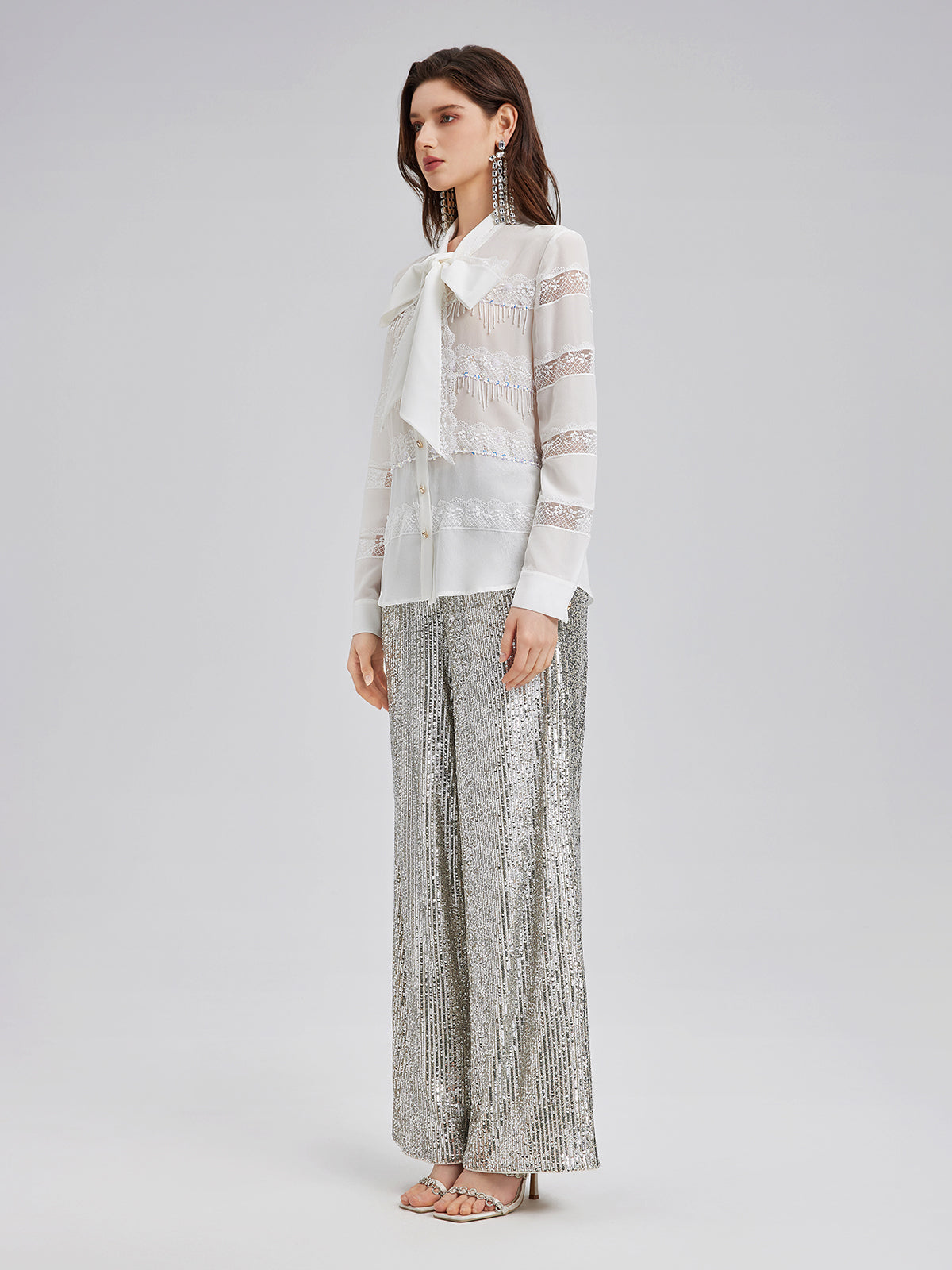Hand-Beaded Lace Panel Shirt