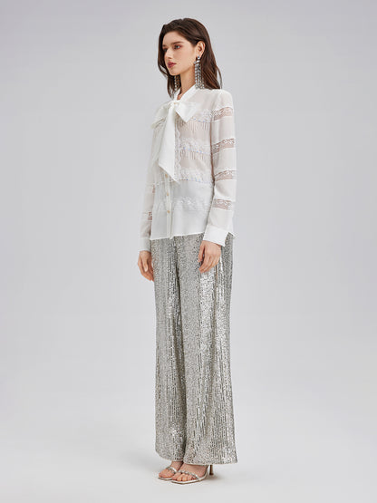 Hand-Beaded Lace Panel Shirt