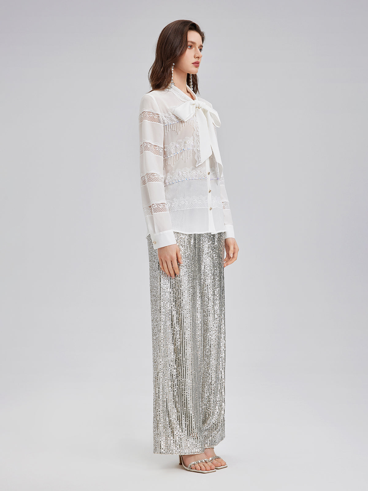 Hand-Beaded Lace Panel Shirt