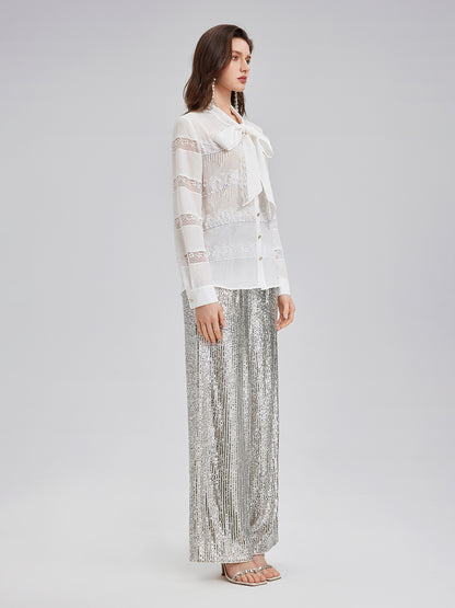Hand-Beaded Lace Panel Shirt