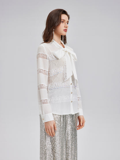 Hand-Beaded Lace Panel Shirt