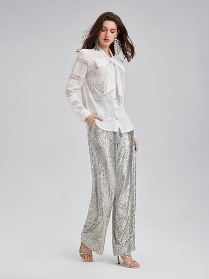 Hand-Beaded Lace Panel Shirt