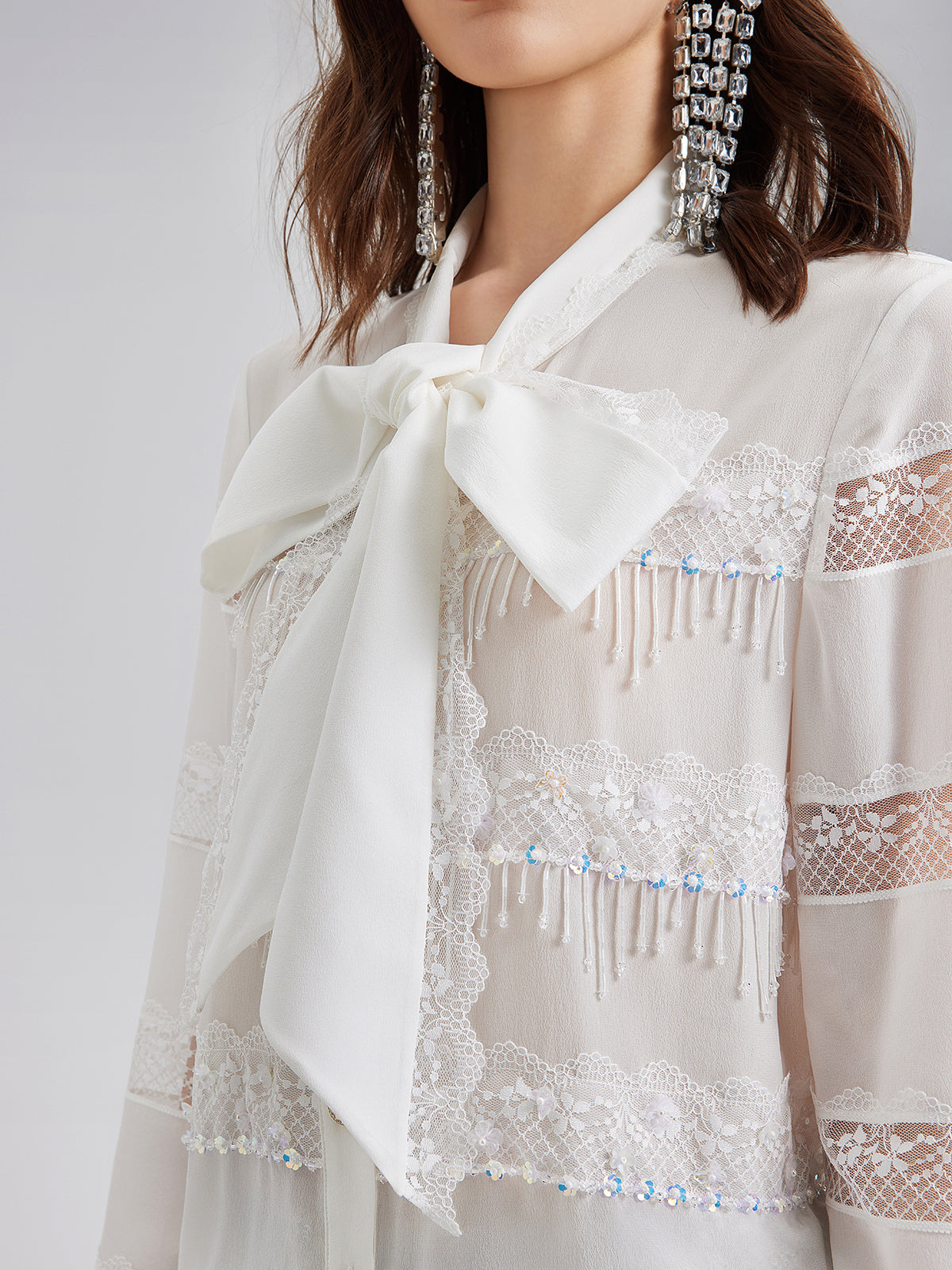 Hand-Beaded Lace Panel Shirt